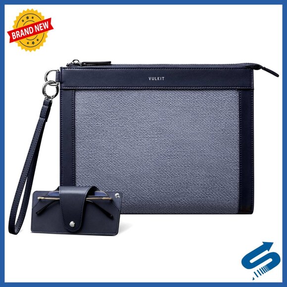 Men's Clutch Bag Vegan Leather Business Handbag Removable Glasses Case Wrist